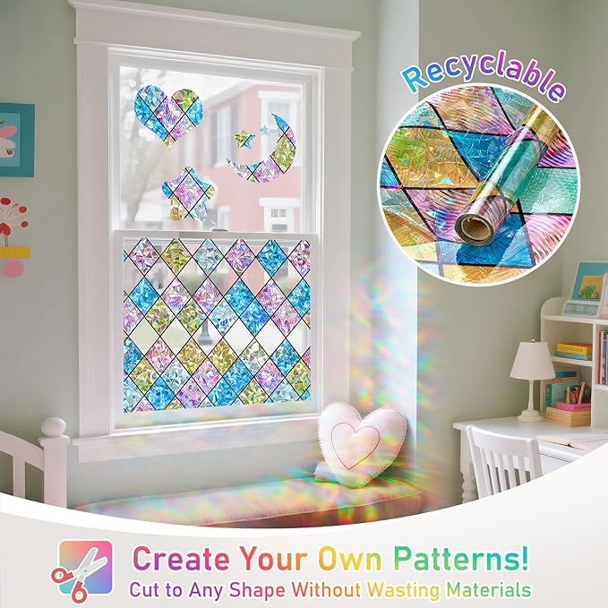 Sunbaby Window Privacy Film Stained Glass Decorative Rainbow Window Cling 3D - Image 4