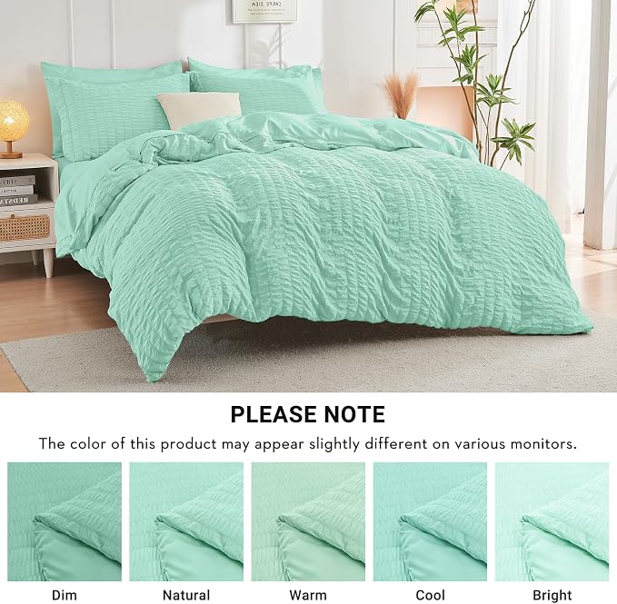 HYMOKEGE Mint Green Twin Comforter Set Seersucker 5 Pieces, All Season Luxury - Image 5
