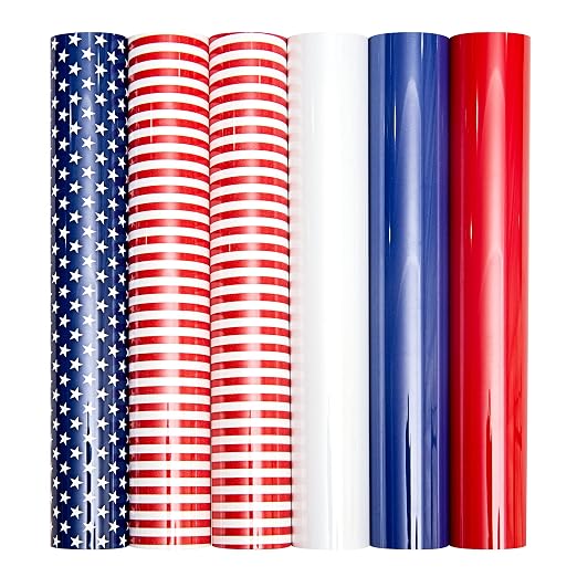 USA Iron On Flag Vinyl Sheets 6 Pcs 12'' x 10', Fourth of July Patriotic Navy by Mabende