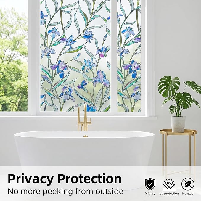 Coavas Window Privacy Film: Stained Glass Window Film Decorative 3D Violets - Image 8