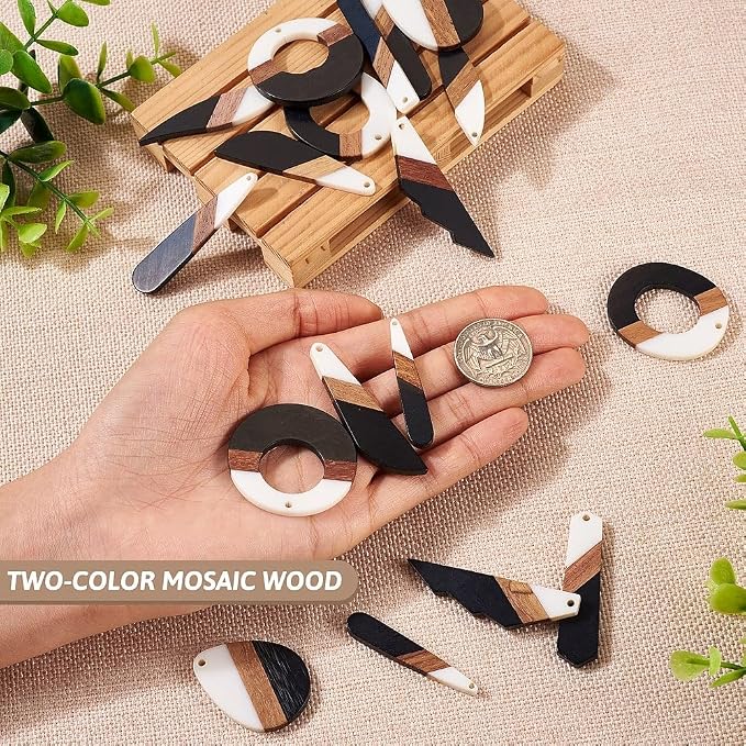 FASHEWELRY 20Pcs Resin Wood Earring Charms Wooden Earring Blanks Vintage - Image 5