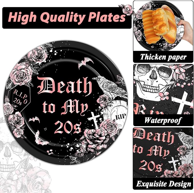 Qyeahkj 100 Pcs 30th Birthday Party Supplies Death to My 20s Paper Plates and - Image 4