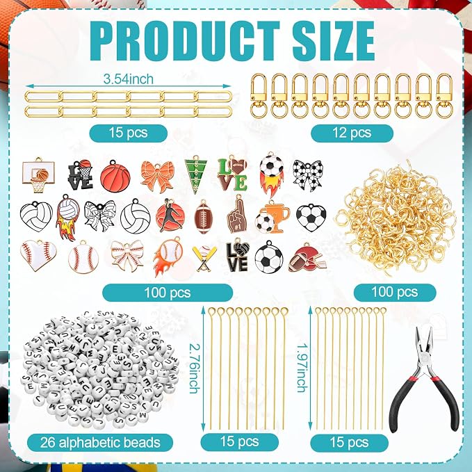 CraftyDream 558 Pcs Sports Keychain Making Kit Sports Charms DIY Key Chain - Image 2