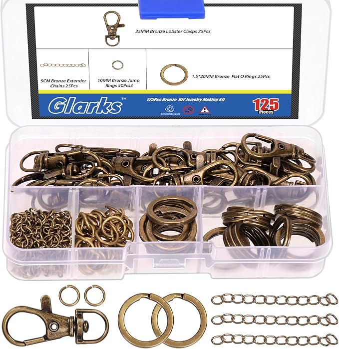 Glarks 125pcs Bronze Keychain Making Kit, Keychain Craft Supplies Including Key by Glarks