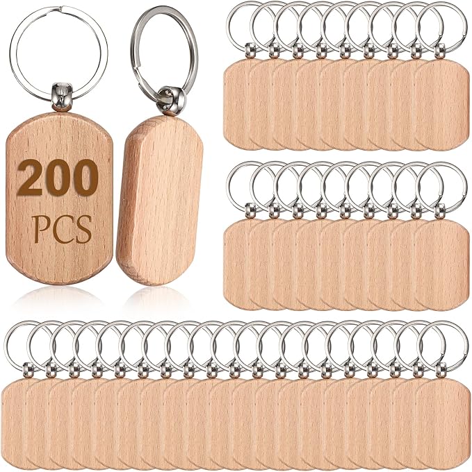 JUXYES 200 PCS Unfinished Wooden Keychain Blanks by JUXYES