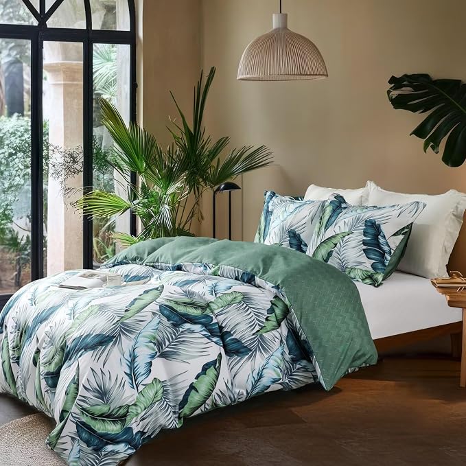 OAITE Duvet Cover Twin Size, Reversible Summer Leaf Green Duvet Cover Set - Image 3