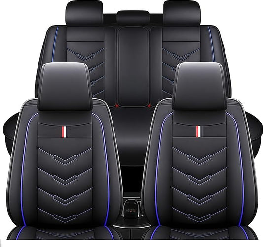 Leather Car Seat Covers Fit for LR Range Rover Evoque 2019-2025, 5 Seater Waterproof and Wear-Resistant Seat Cover Interior Accessories(Full Set,Black&Blue)
