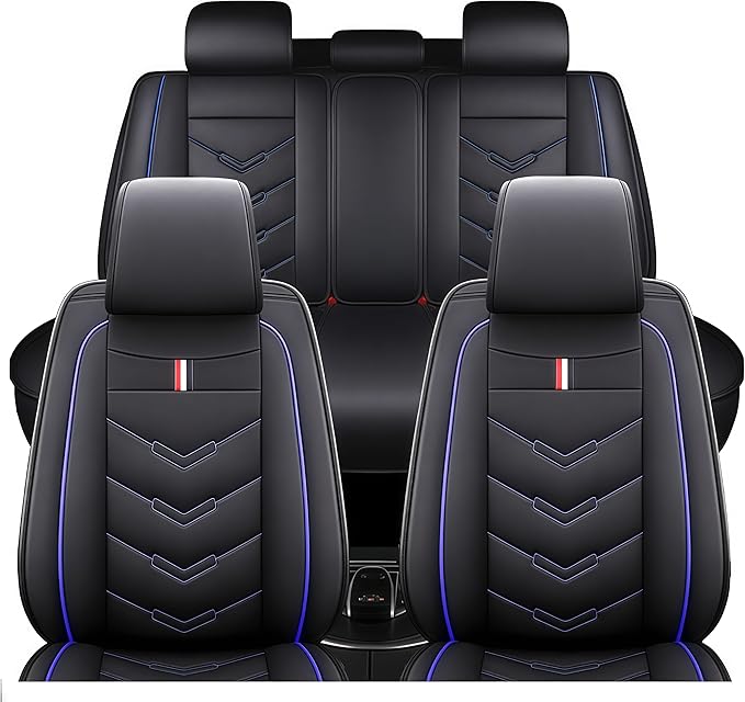 Leather Car Seat Covers Fit for LR Range Rover 2022-2025, 5 Seater Waterproof and Wear-Resistant Seat Cover Interior Accessories(Full Set,Black&Blue)