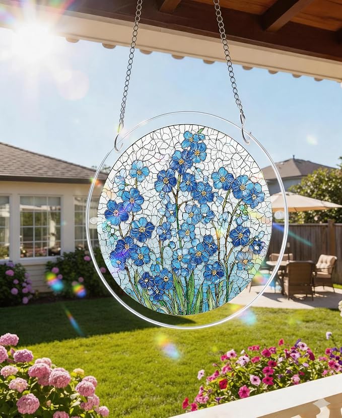 Acrylic Puzzle Suncatcher, Flower of Memory Blue Sun Catcher - Image 2