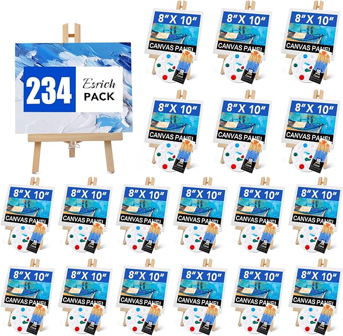 ESRICH 234 Pack Canvas with Easel Set 8 x 10 in Canvas Boards with 11.8 in by ESRICH