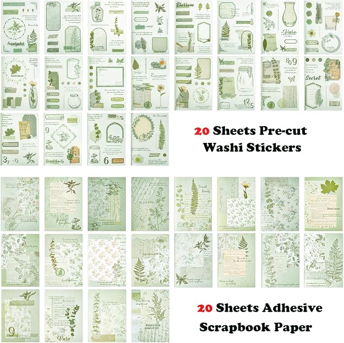 Vintage Washi Stickers for Journaling, 40 Sheets Ephemera Sticker Book for - Image 2