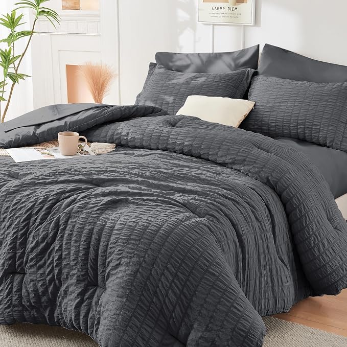 HYMOKEGE Twin XL Comforter Set Seersucker 5 Pieces, All Season Luxury Bed in a - Image 8
