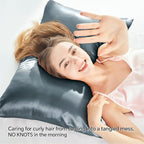 BEDELITE Satin Pillowcase with Zipper, Space Grey King Size Pillow Cases Set of - Image 4