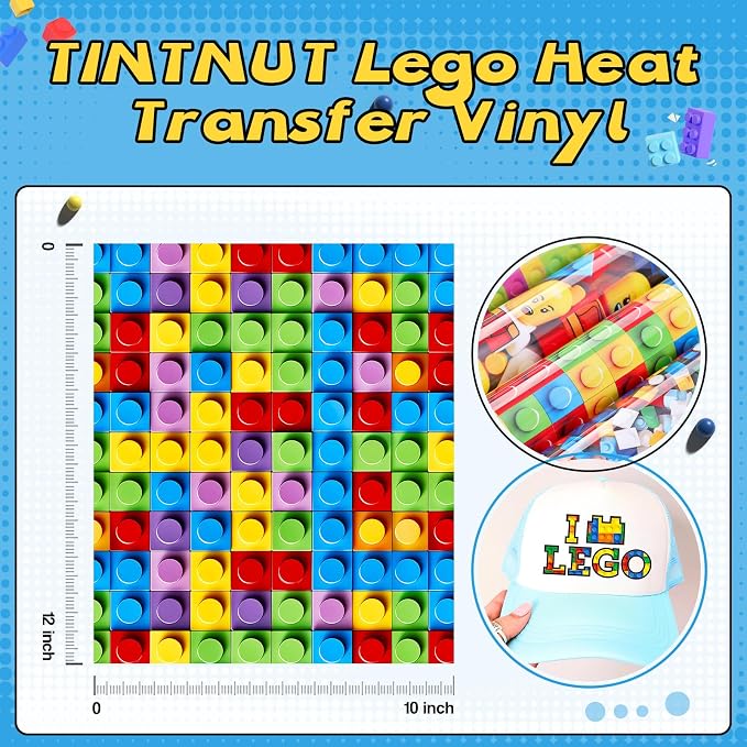 Tintnut Building Block Heat Transfer Vinyl, 12 Sheets 12×10in Iron on Vinyl | - Image 2