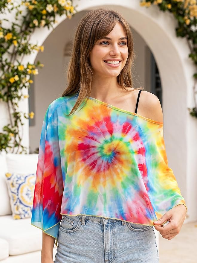 Women Chiffon Shawl Cape Colorful Summer Poncho Tops Beach Dress Cover up - Image 3