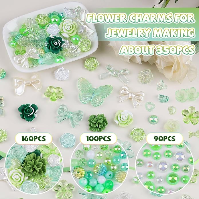 350 Pieces 3D Resin ABS Colorful Rose Flower Bows Butterfly Charms - Image 2