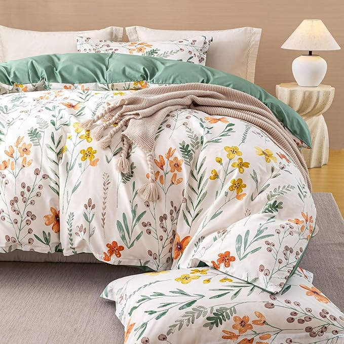 OAITE Duvet Cover Set Queen Size Floral Pattern Ultra Soft 100% Cotton Duvet - Image 2
