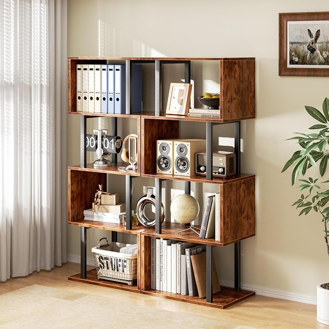 Furologee 5 Tier Bookshelf, S Shaped Geometric Bookcase, Narrow Freestanding - Image 2