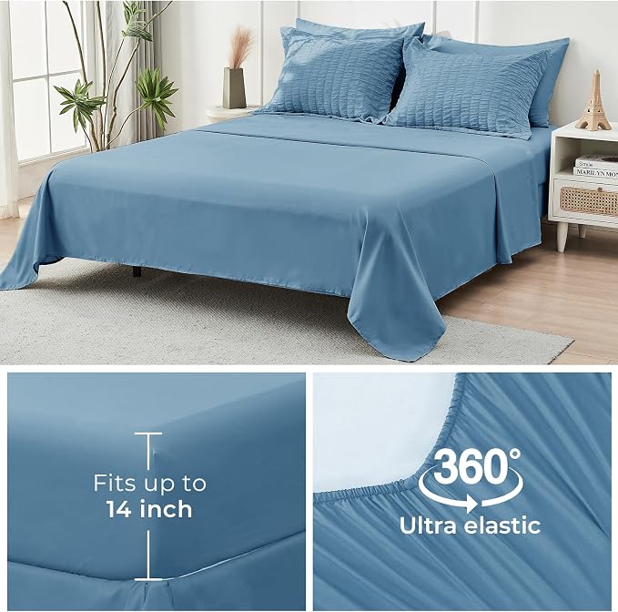 HYMOKEGE Mineral Blue Twin Comforter Set Seersucker 5 Pieces, All Season Luxury - Image 7