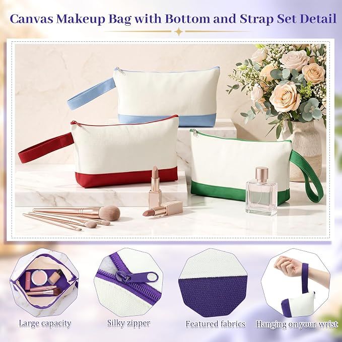 Silkfly 48 Pcs Cotton Canvas Makeup Bags Cosmetic Zipper Bags 10.2 x 5.5 x 2'' - Image 3