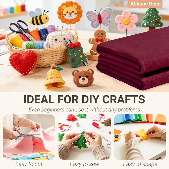 Burgundy Felt Fabric Sheets 18" x 18" 1.6mm Soft Craft Felt | Soft Precut Felt - Image 4