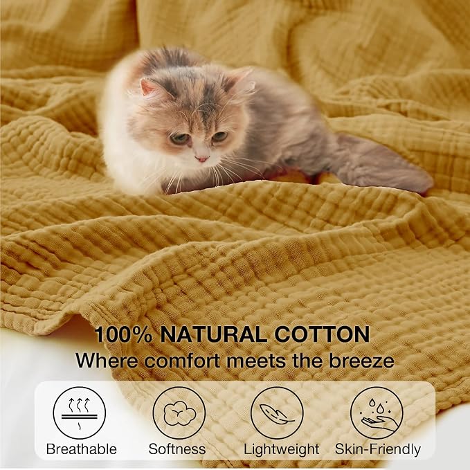 100% Cotton Muslin Blanket King 108" x 90", 6 Layers Breathable and Lightweight - Image 3
