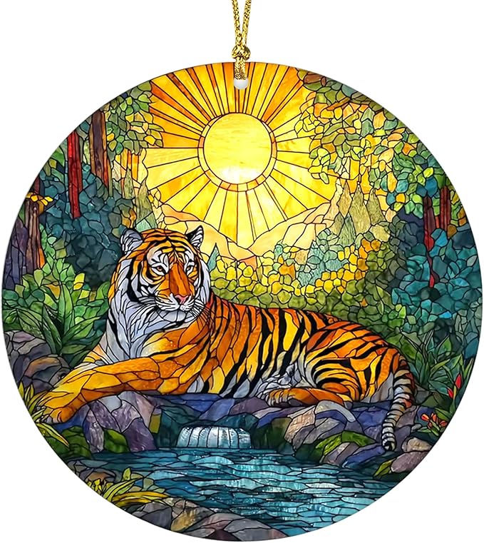 3D Effect Printed Tiger Christmas Acrylic Ornament, Majestic Tiger Ornaments by Unknown
