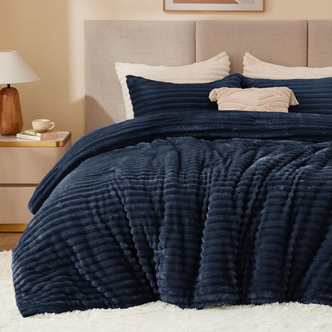 BEDELITE Fleece California King Comforter Set -Super Soft & Warm Fluffy Navy by BEDELITE