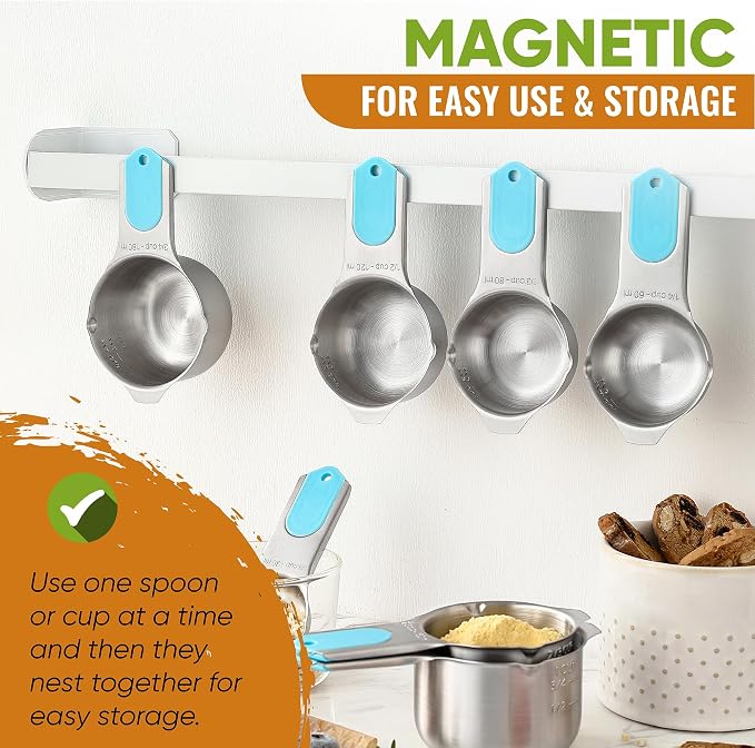 Spring Chef Magnetic Measuring Cups & Spoons Set of 15, Aqua Sky | Stackable - Image 4