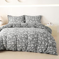 OAITE Grey Flower Twin Size Duvet Cover-3 Pieces Prewashed Cotton-Like by OAITE
