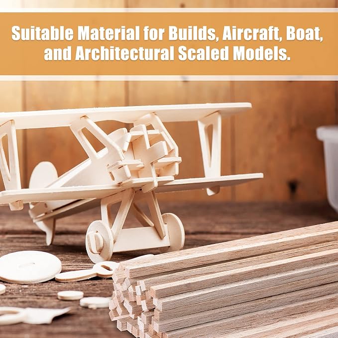 Timtin 225 Pieces 1/4" x 12" Balsa Wood Sticks Square Wooden Dowels Wood Square - Image 5