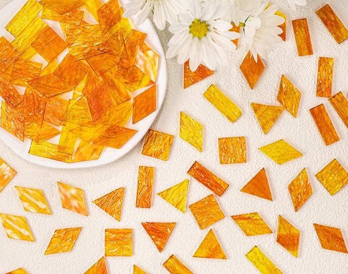 Large Textured Transparent Glass Mosaic Tiles, 200G Vibrant 4 Shapes Stained - Image 3