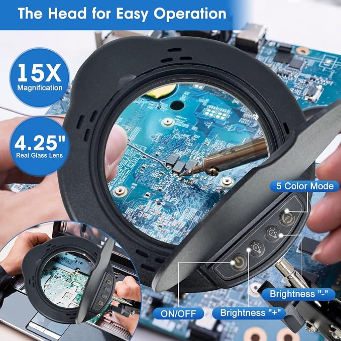 15X HD Magnifying Glass with Light, Hands-Free Desk Magnifier with 2-in-1 Base - Image 2