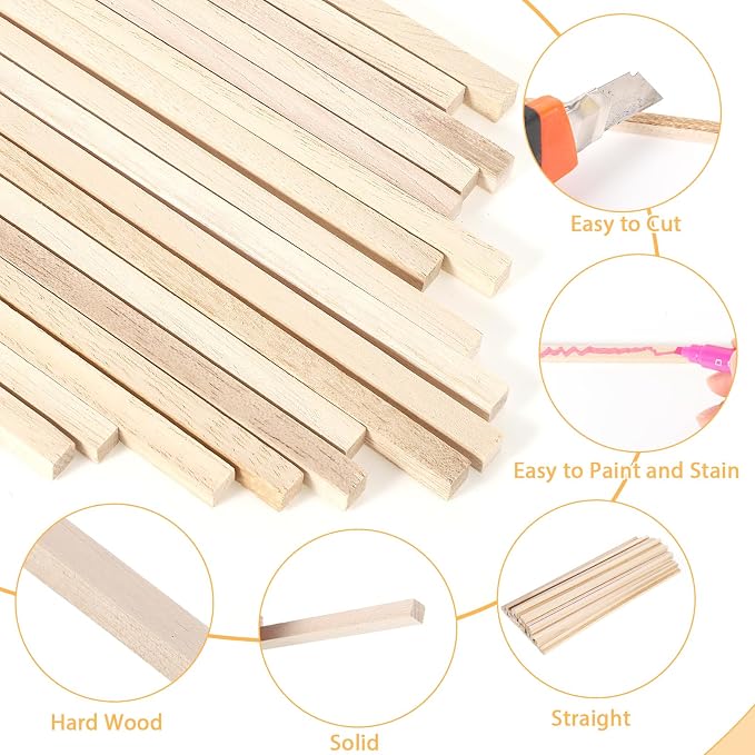 70 Pack Balsa Wood Sticks 1/4" X 12" Square Dowel Rods - Image 3