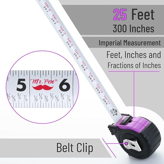 Mr. Pen- Retractable Tape Measure 25 ft, Pastel Purple, Easy Read | Steel - Image 3