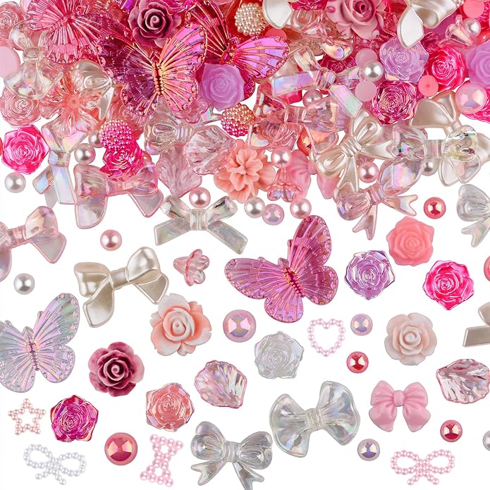 350 Pieces 3D Resin ABS Colorful Rose Flower Bows Butterfly Charms - Image 2