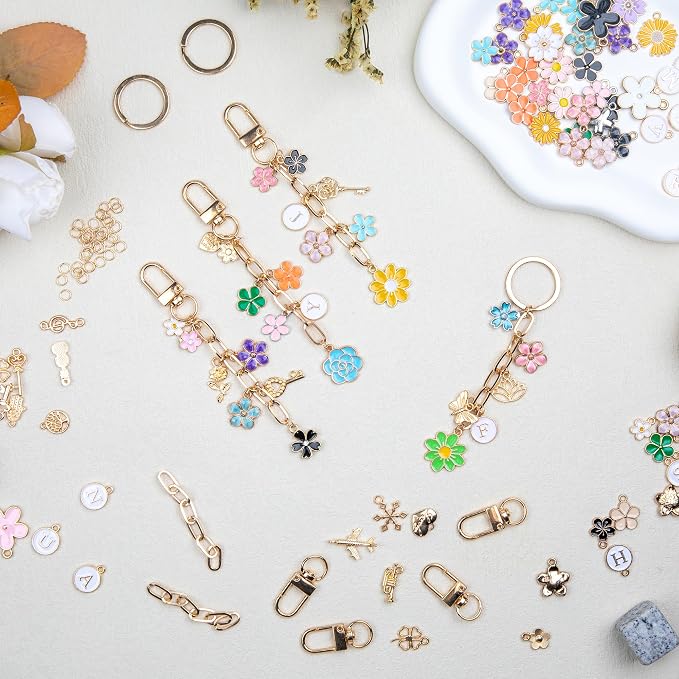 HOMAR 348Pcs DIY Keychain Making Bag Charm Jewelry Chain Making 70 Flower - Image 4
