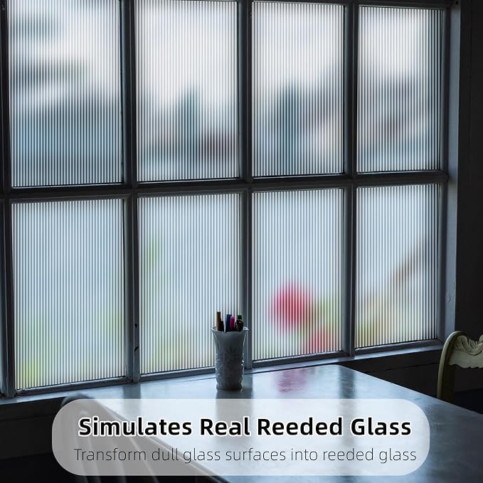 VELIMAX Reeded Glass Privacy Film, Frosted Window Vinyl, 3D Decorative Window - Image 2