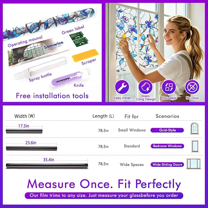SOMWISE Frosted Glass Window Film, Heat Insulation, UV Block, Anti-Glare - Image 8