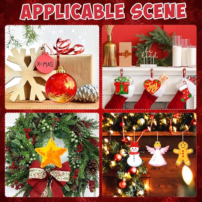36PCS Wooden Christmas Ornaments to Paint, 12 Styles DIY Blank Unfinished Wood - Image 6