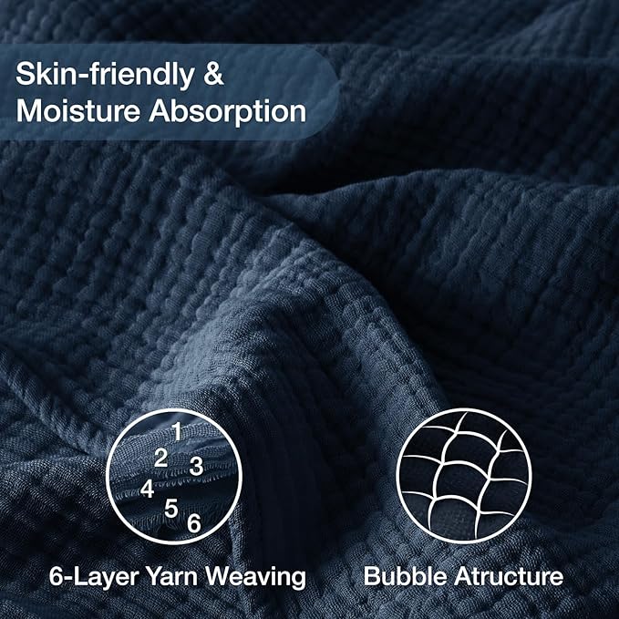 100% Cotton Muslin Blanket Queen 90" x 90", 6 Layers Breathable and Lightweight - Image 6