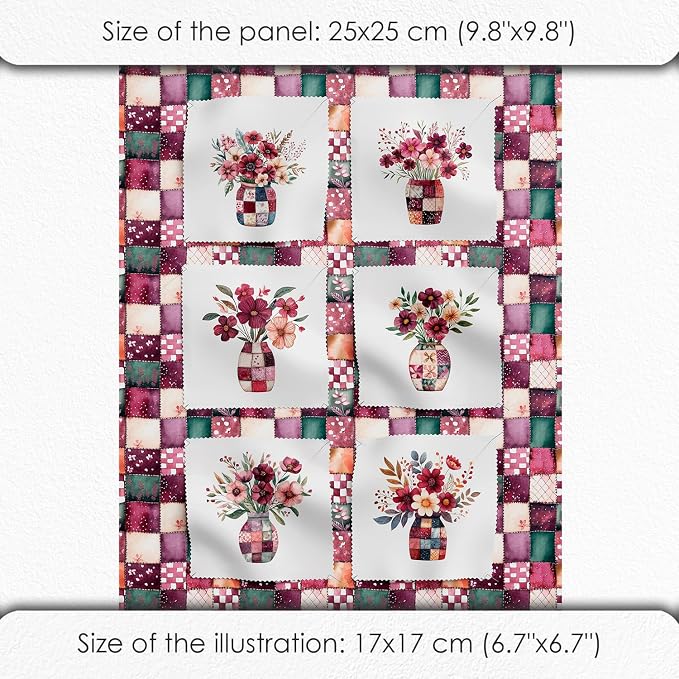 Cotton Satin Fabric Panel with Floral Patchwork Designs – 6 Printed Panels - Image 7