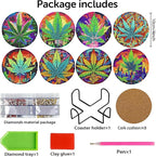 8 PCS Leaves Diamond Art Coasters Kits Diamond Painting Coaster | Diamond - Image 2
