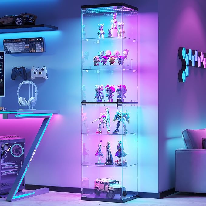 Dystler 6-Tier Glass Display Cabinet, RGB LED Lights & Lock | 66.9" Display Case by CraftYourIdealHomeLife