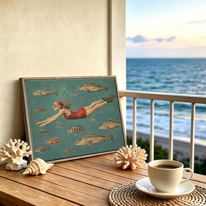 Framed Vintage Swim Wall Art Woman Diving - Image 2