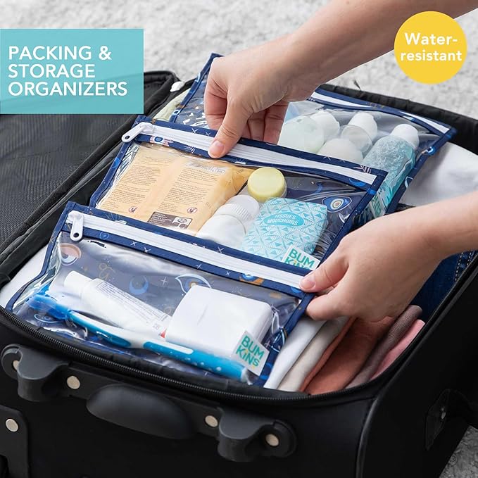 Bumkins - Waterproof Wet Bag, Wet/Dry Clutch & Clear Travel Bags - For Beach, Baby, Travel, Cloth Diapers, Pump Parts, Pool, Gym, Toiletries - Reusable & Easy to Clean - Evil Eye - 5 Pack