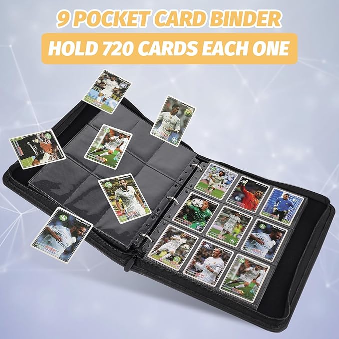 GERMUN 3 Ring 9 Pocket Zipper Card Binder, 720 Double Sided Standard PU Trading - Image 4