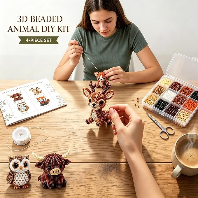 VEEBASY Tiny 3D Beaded Animal DIY Kit, Easy DIY Beading Embroidery Kit - Image 3