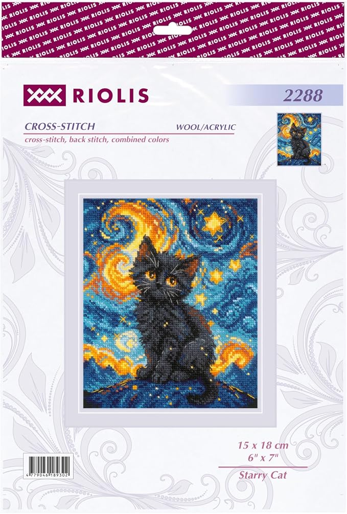 RIOLIS - Starry Cat 2288, Cross Stitch Kits 6"x7", Cat Cross Stitch Kits - Image 2