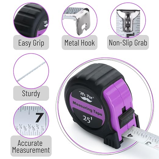 Mr. Pen- Retractable Tape Measure 25 ft, Pastel Purple, Easy Read | Steel - Image 4